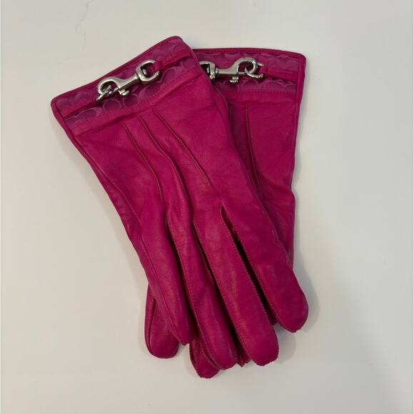 Coach Pink Cashmere Lined Leather Gloves Size 7 1/2 - Picture 2 of 7